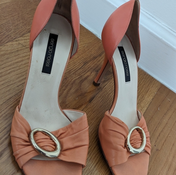 Sergio Rossi open toe peach leather pumps 37 EU/US 7 - Picture 2 of 5